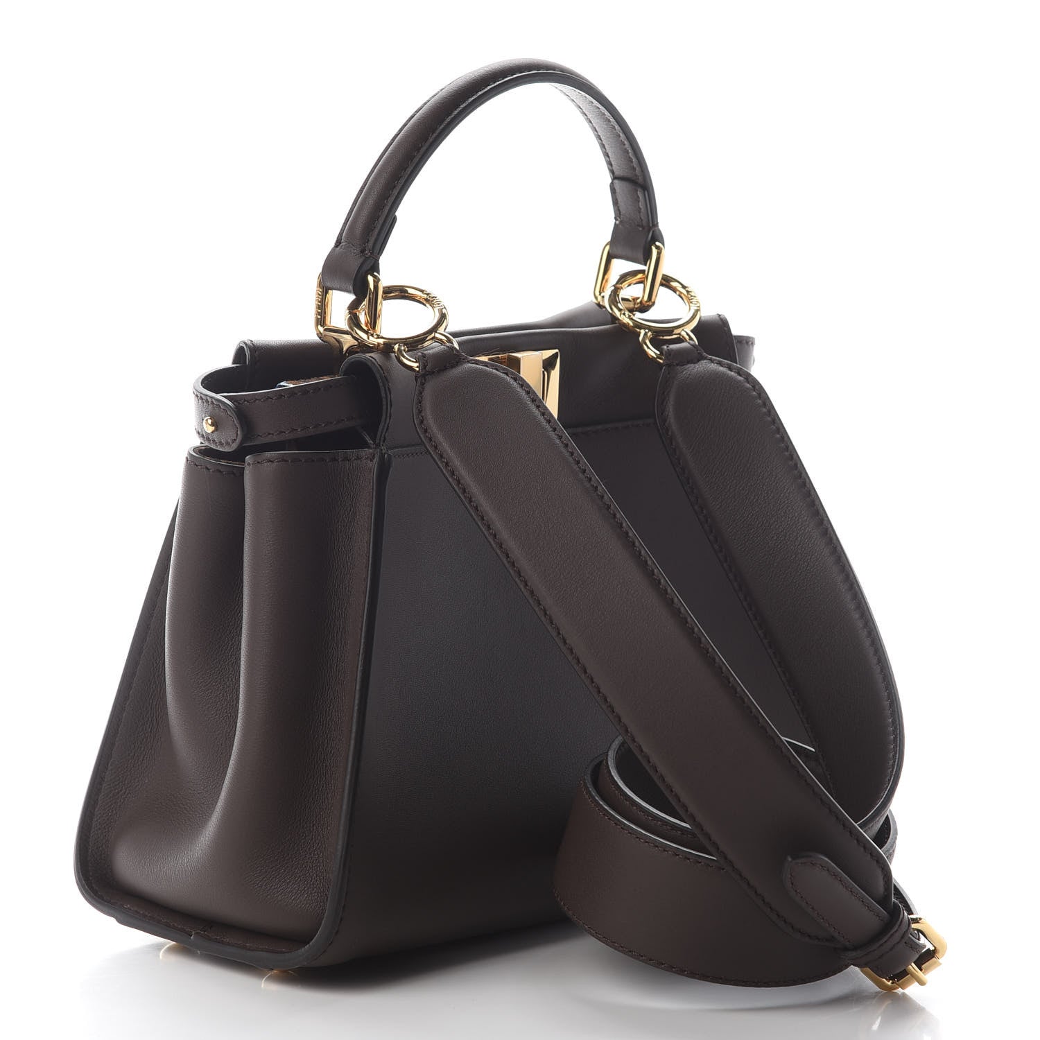 Fendi Vitello Seta Suede FF Mini Peekaboo Iconic Satchel Chocolate Sigaro Marrone 2 of 7