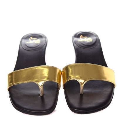 Christian Louboutin Metallic Patent Flat Slide Sandals 36.5 Gold 5 of 9