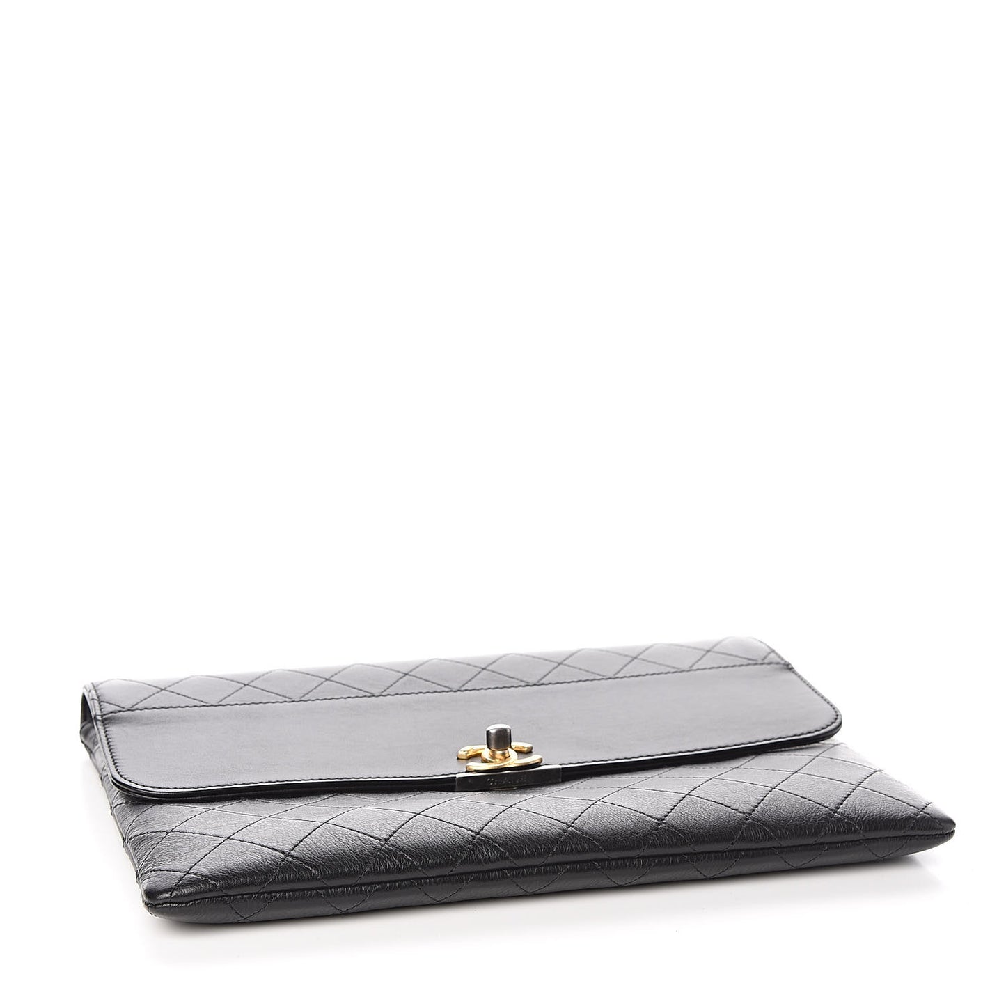 Calfskin Quilted CC Flap Clutch Black