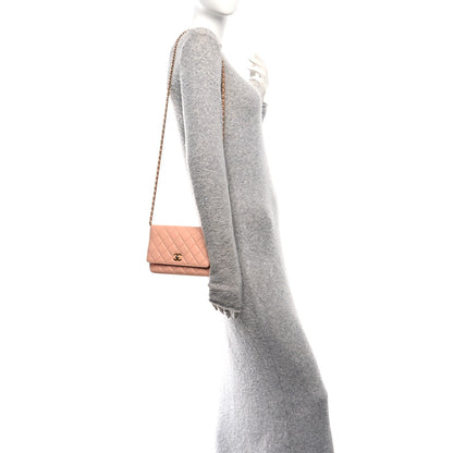 Chanel Lambskin Quilted CC Pearl Crush Wallet on Chain WOC Light Orange 2 of 12
