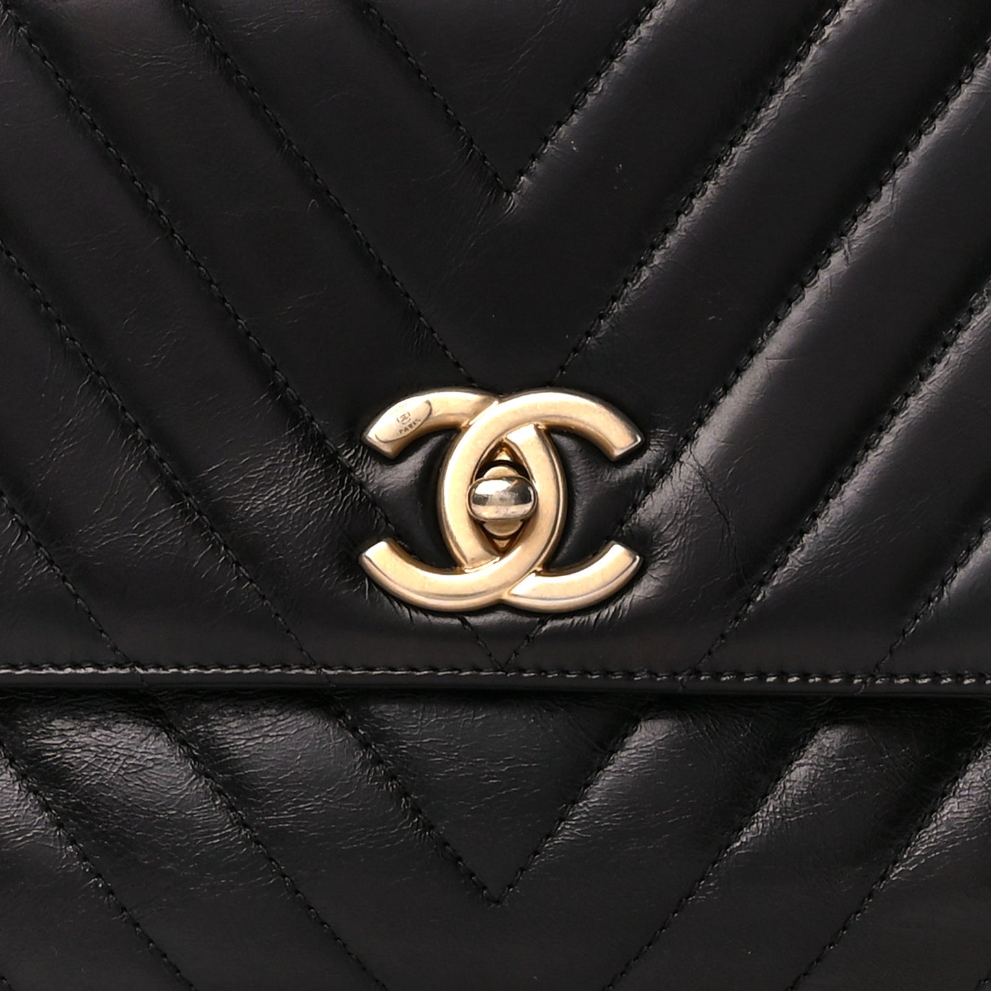 Glazed Calfskin Lizard Chevron Quilted Small Coco Handle Flap Black
