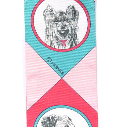 Hermes Silk Colliers Et Chiens Twilly Framboise Vert Rose 4 of 4