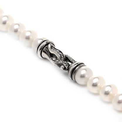 David Yurman Sterling Silver Diamond Pearl 8-8.5mm Buckle Necklace 72" 4 of 5