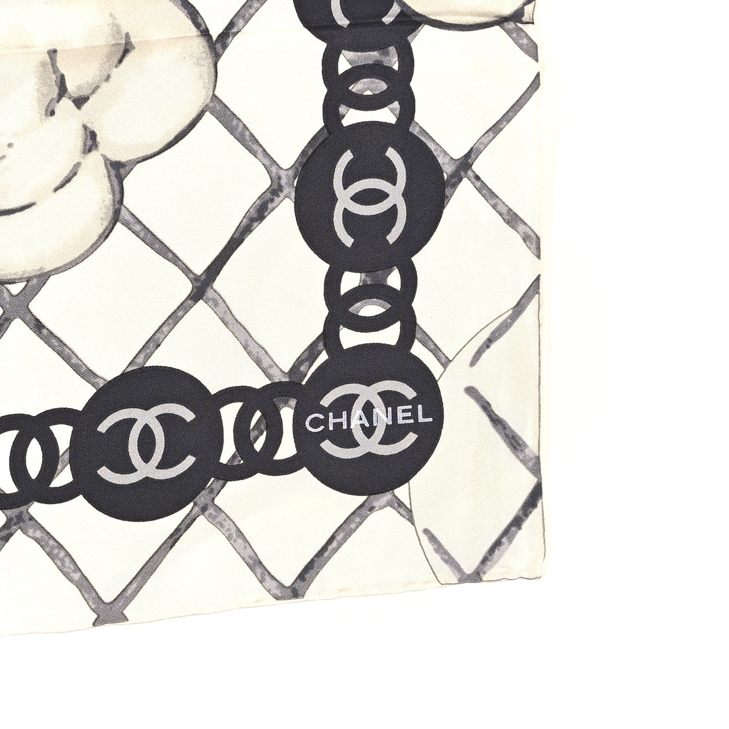 Chanel Silk Camellia CC Square Scarf Ivory 2 of 3