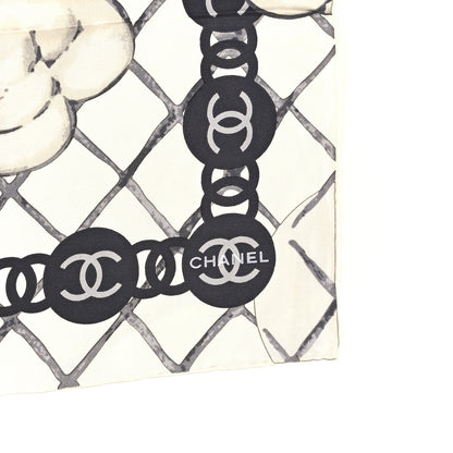 Chanel Silk Camellia CC Square Scarf Ivory 2 of 3