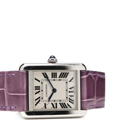 Cartier Stainless Steel Alligator 24mm Tank Solo Quartz Watch Purple 5 of 7