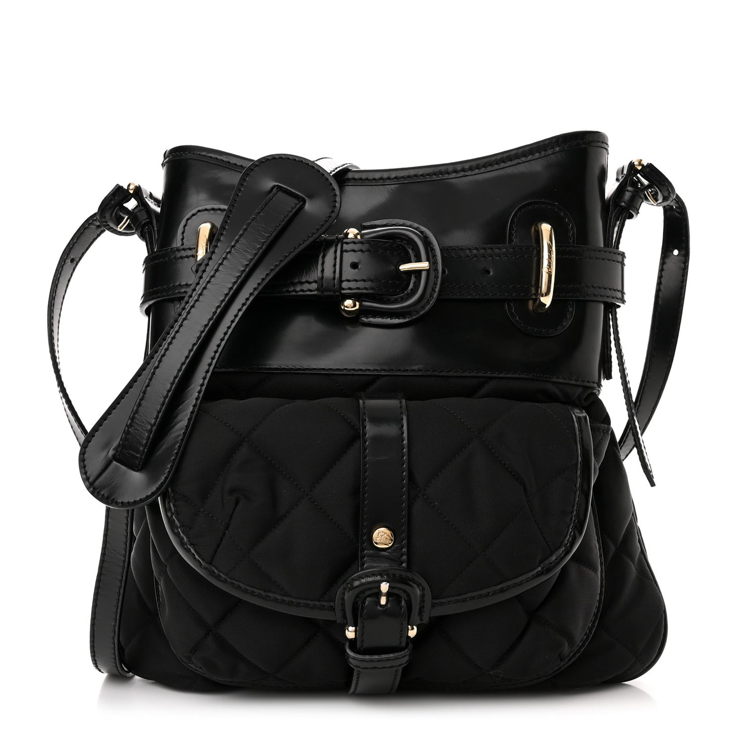Nylon Calfskin Quilted Crossbody Bag Black