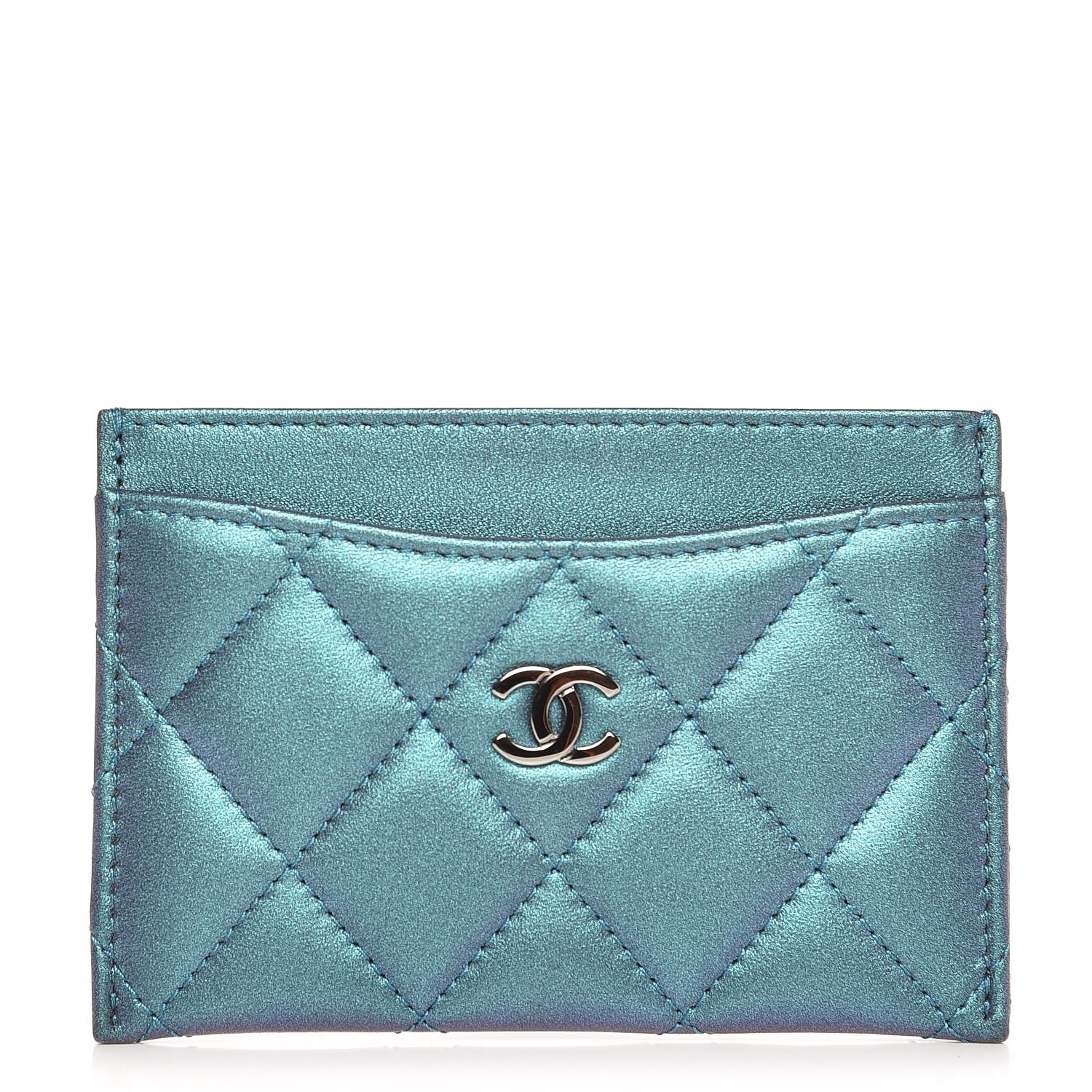 Chanel Metallic Lambskin Quilted Card Holder Turquoise 1 of 9