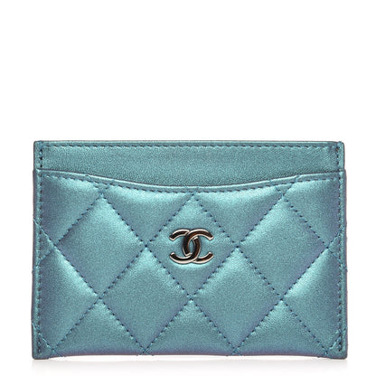 Chanel Metallic Lambskin Quilted Card Holder Turquoise 1 of 9