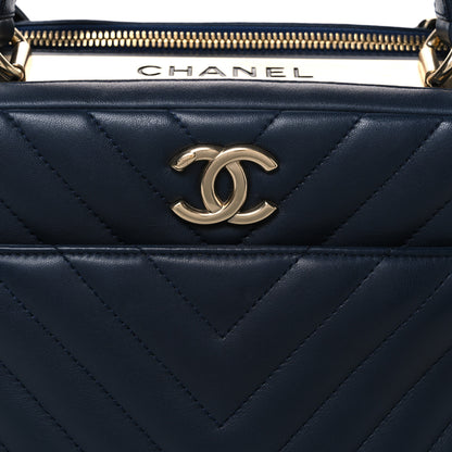 Chanel Lambskin Chevron Quilted Small Trendy CC Bowling Bag Navy Blue 8 of 10
