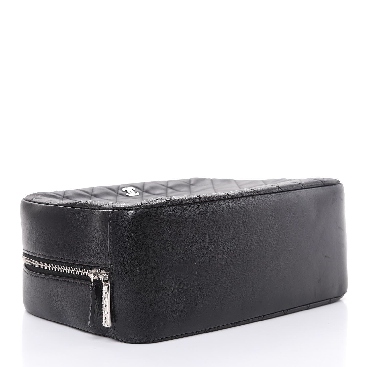 Chanel Lambskin Quilted Large Curvy Pouch Cosmetic Case Black 4 of 17