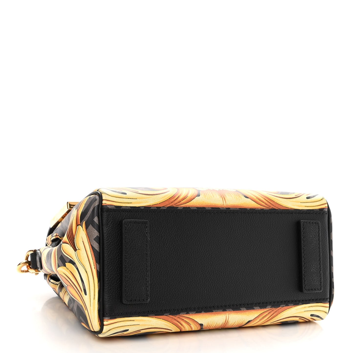 X FENDI Grained Calfskin Fendace La Medusa Medium Top Handle Bag Black Multicolor