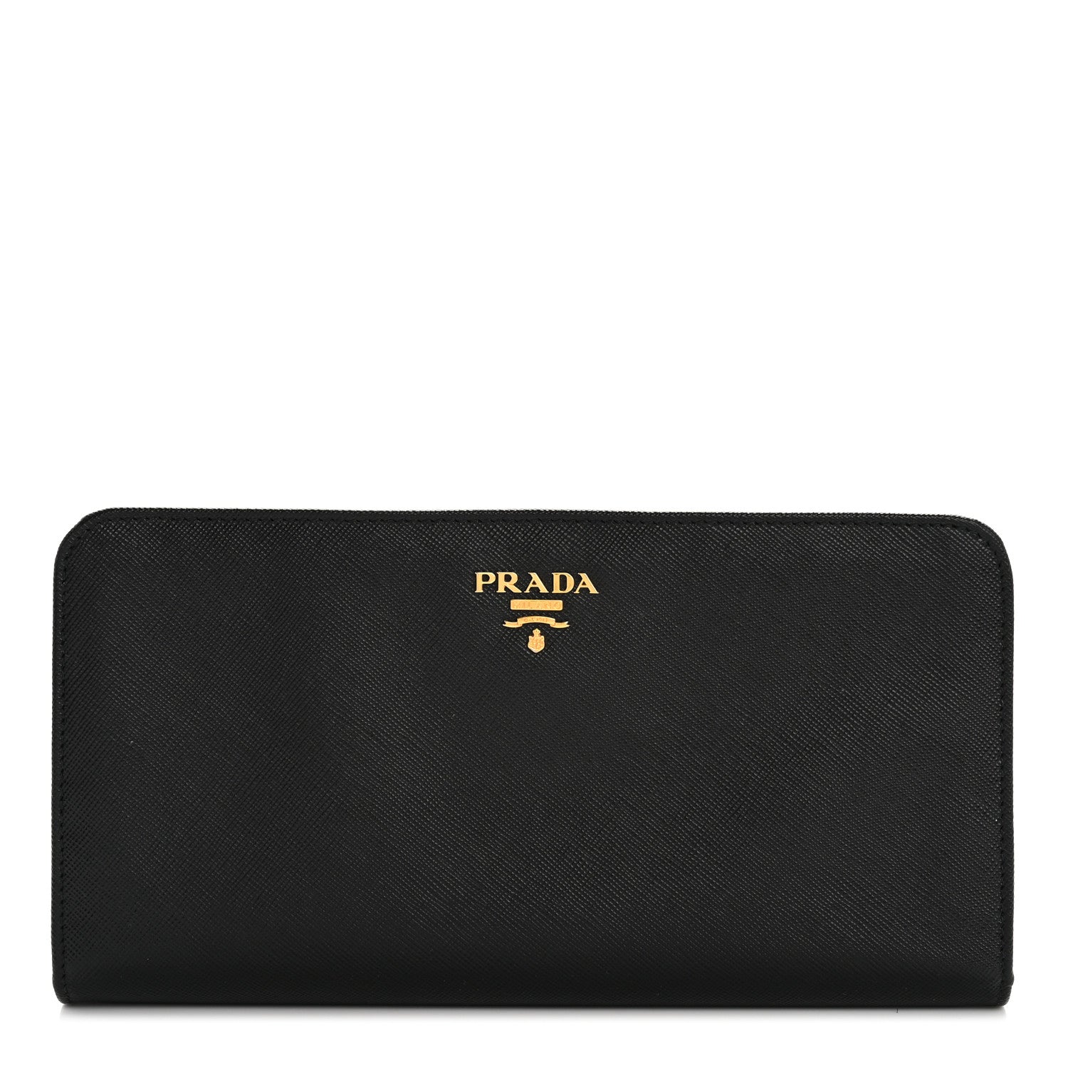 Prada Saffiano Metal Continental Flap Wallet Black White 1 of 9
