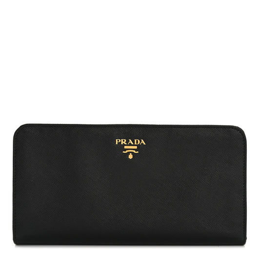 Saffiano Metal Continental Flap Wallet Black White