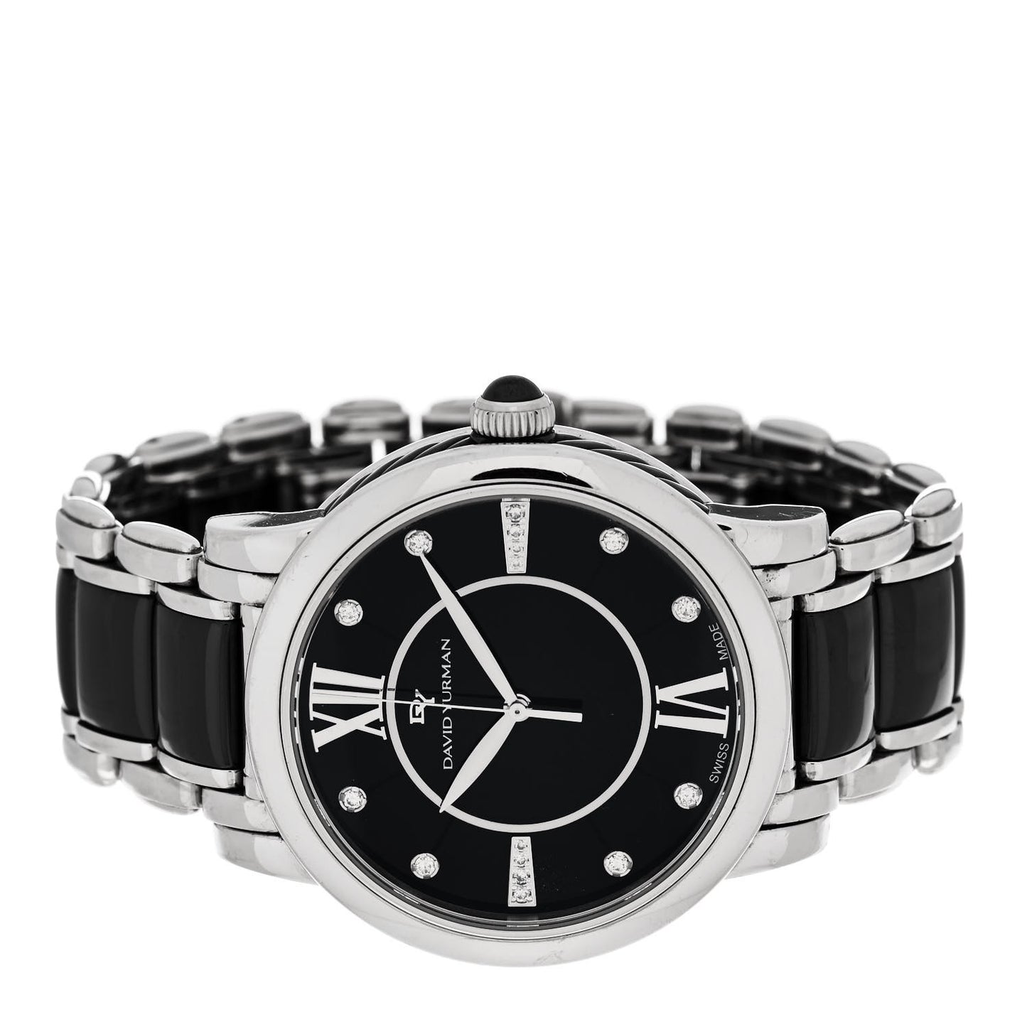 Stainless Steel Ceramic Diamond 38mm Classic Quartz Watch Black