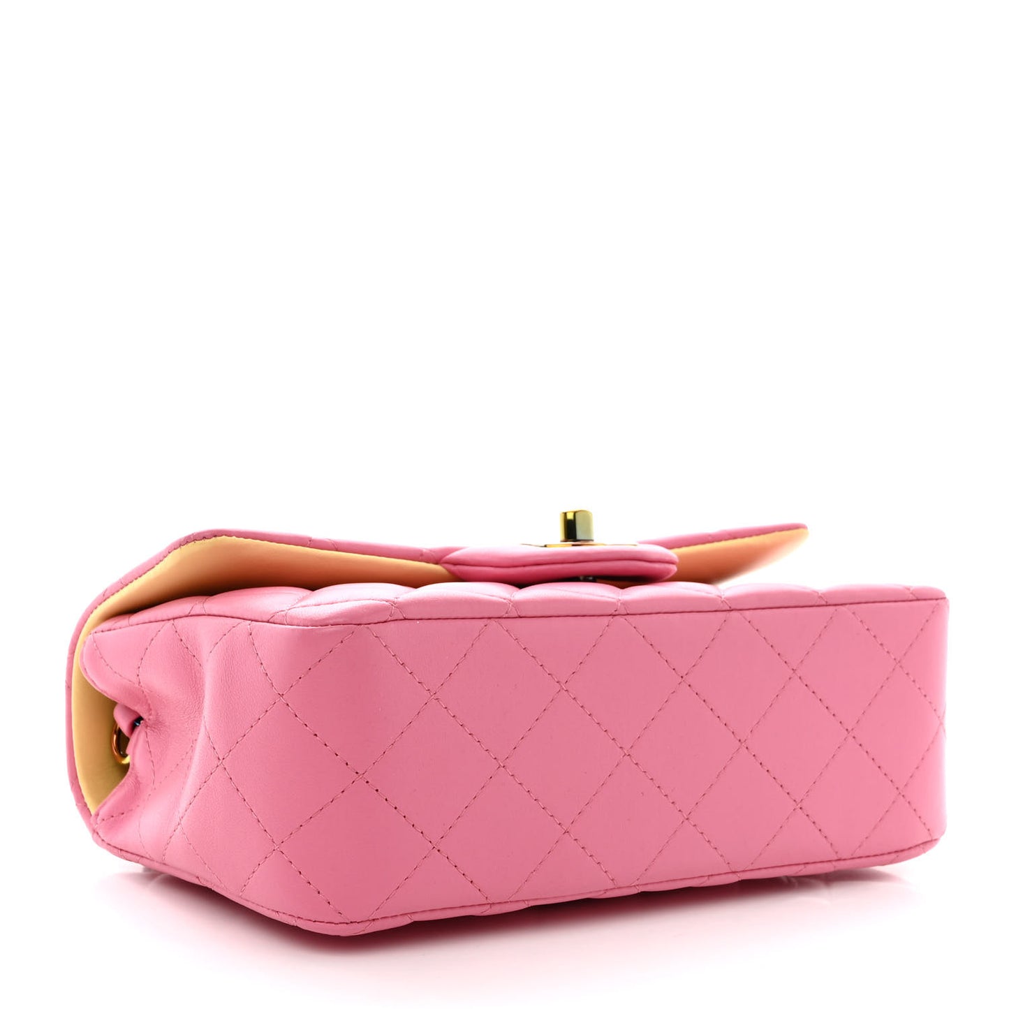 Lambskin Quilted Mini Rectangular Flap Pink Yellow