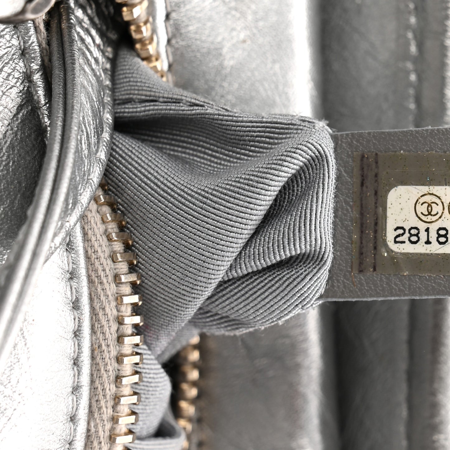 Metallic Aged Calfskin CC Quilted Small Gabrielle Hobo Dark Silver