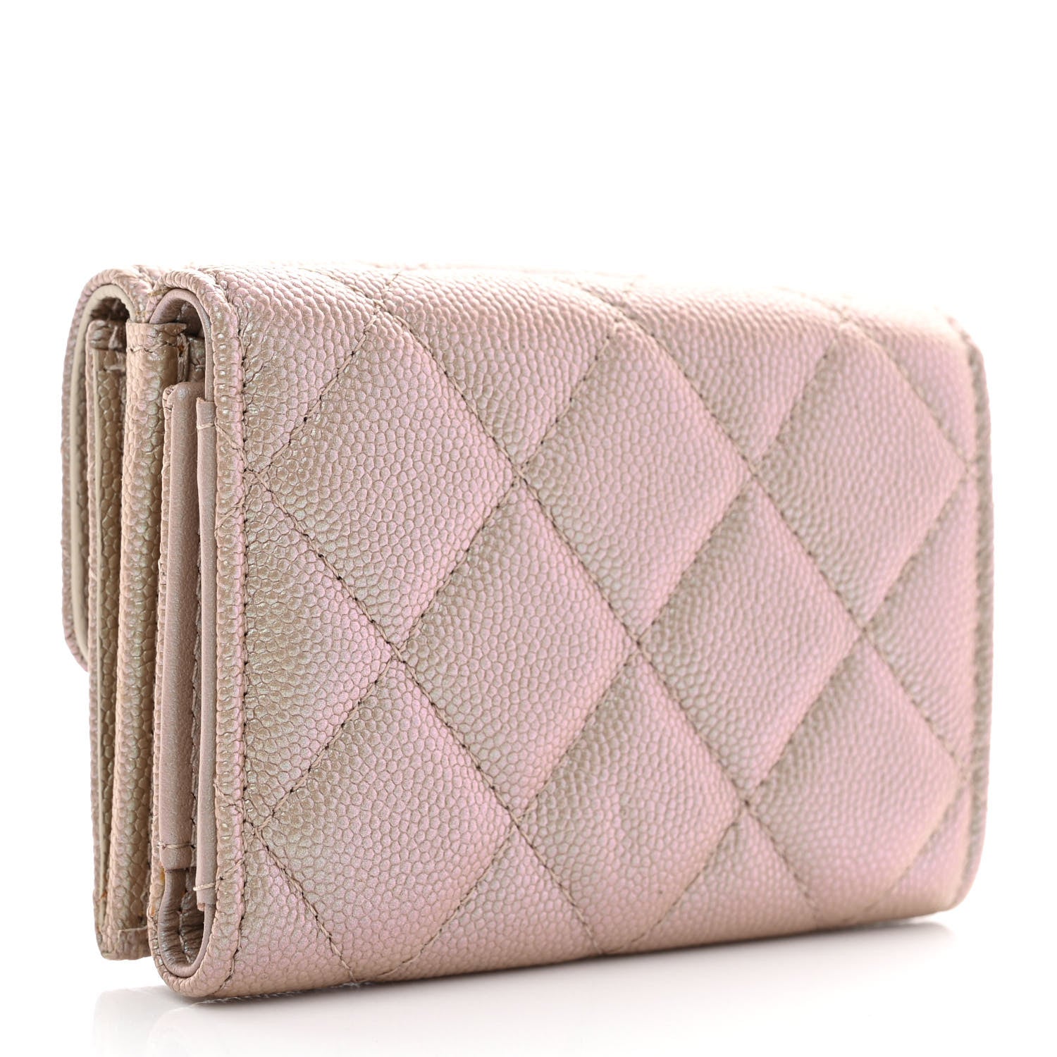 Chanel Iridescent Caviar Quilted Double Flap Wallet Beige 3 of 9