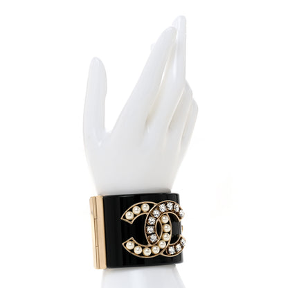 Chanel Resin Crystal Pearl CC Cuff Black 2 of 6