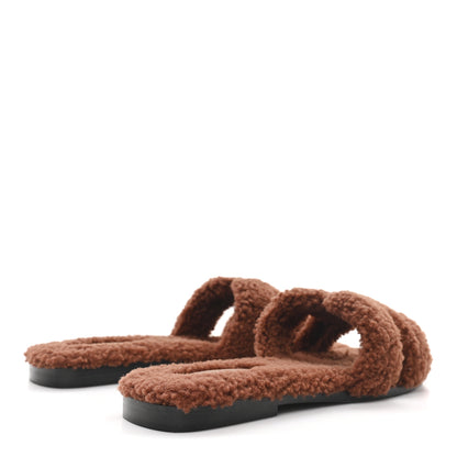 Hermes Woolskin Oran Sandals 39.5 Cognac 5 of 9