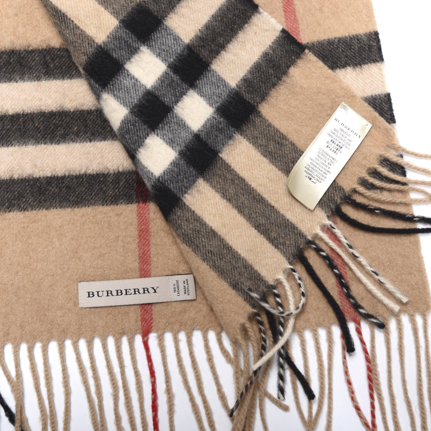 Burberry Cashmere Giant Check Fringe Scarf Camel 3 of 4