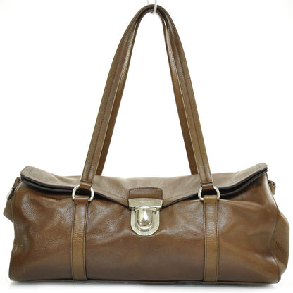 Prada Leather Easy Foldover Pushlock Satchel Brown 1 of 9
