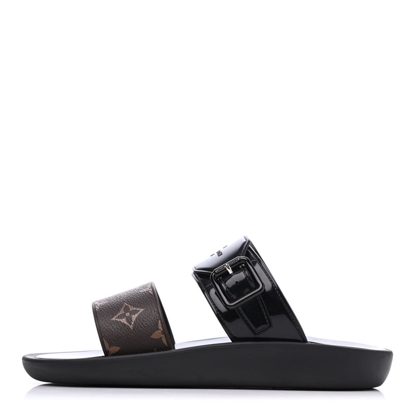 Monogram Sunbath Flat Mule Sandals 38 Black
