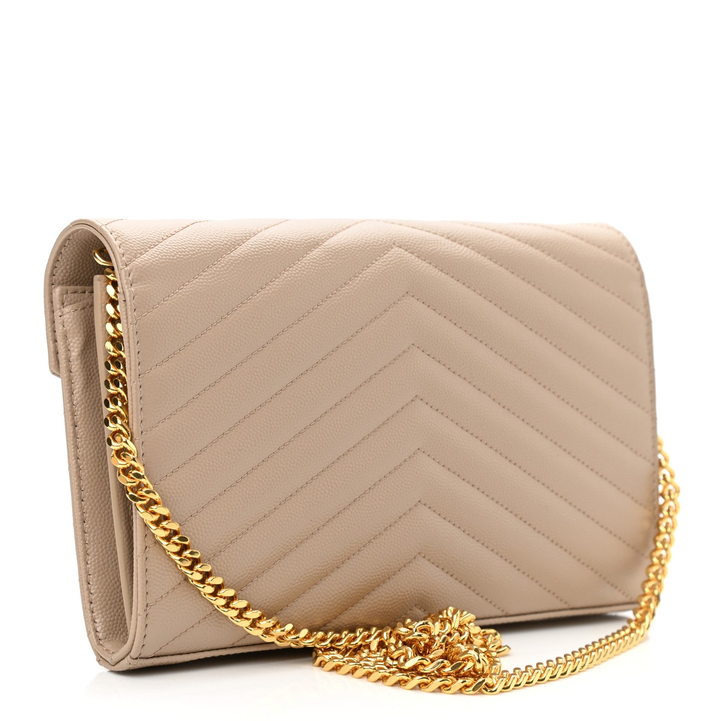 Grain De Poudre Matelasse Chevron Monogram Chain Wallet Dark Beige