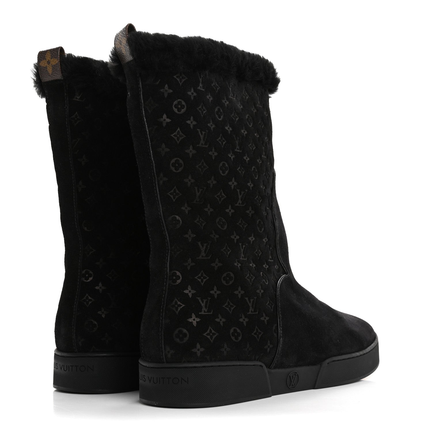 Louis Vuitton Suede Calfskin Shearling Flat Boot 38.5 Black 5 of 10