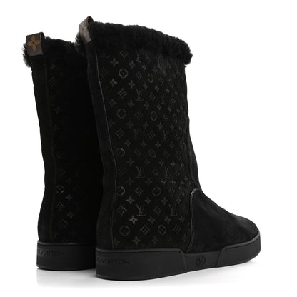 Louis Vuitton Suede Calfskin Shearling Flat Boot 38.5 Black 5 of 10