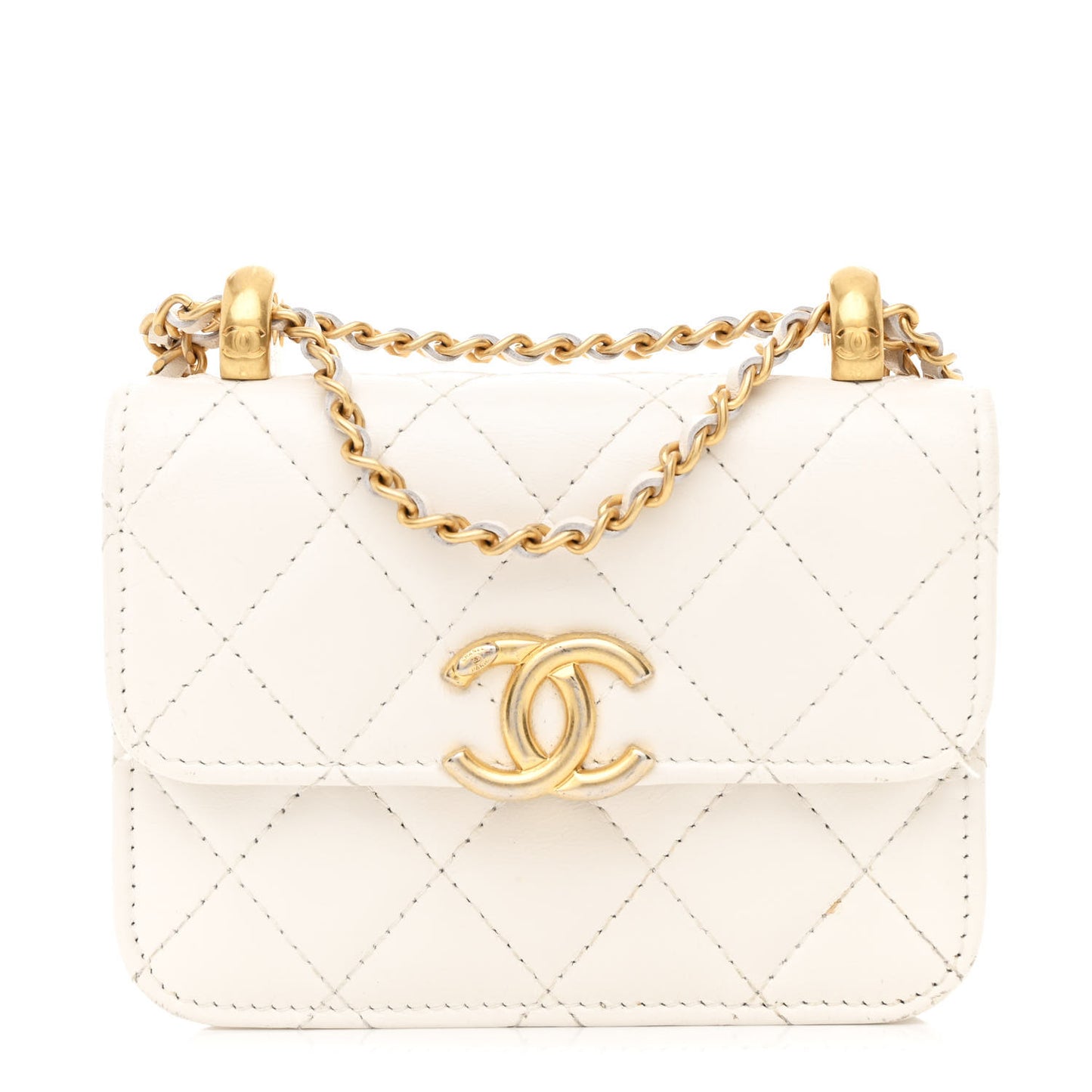 Calfskin Quilted Perfect Fit Coin Purse With Chain White