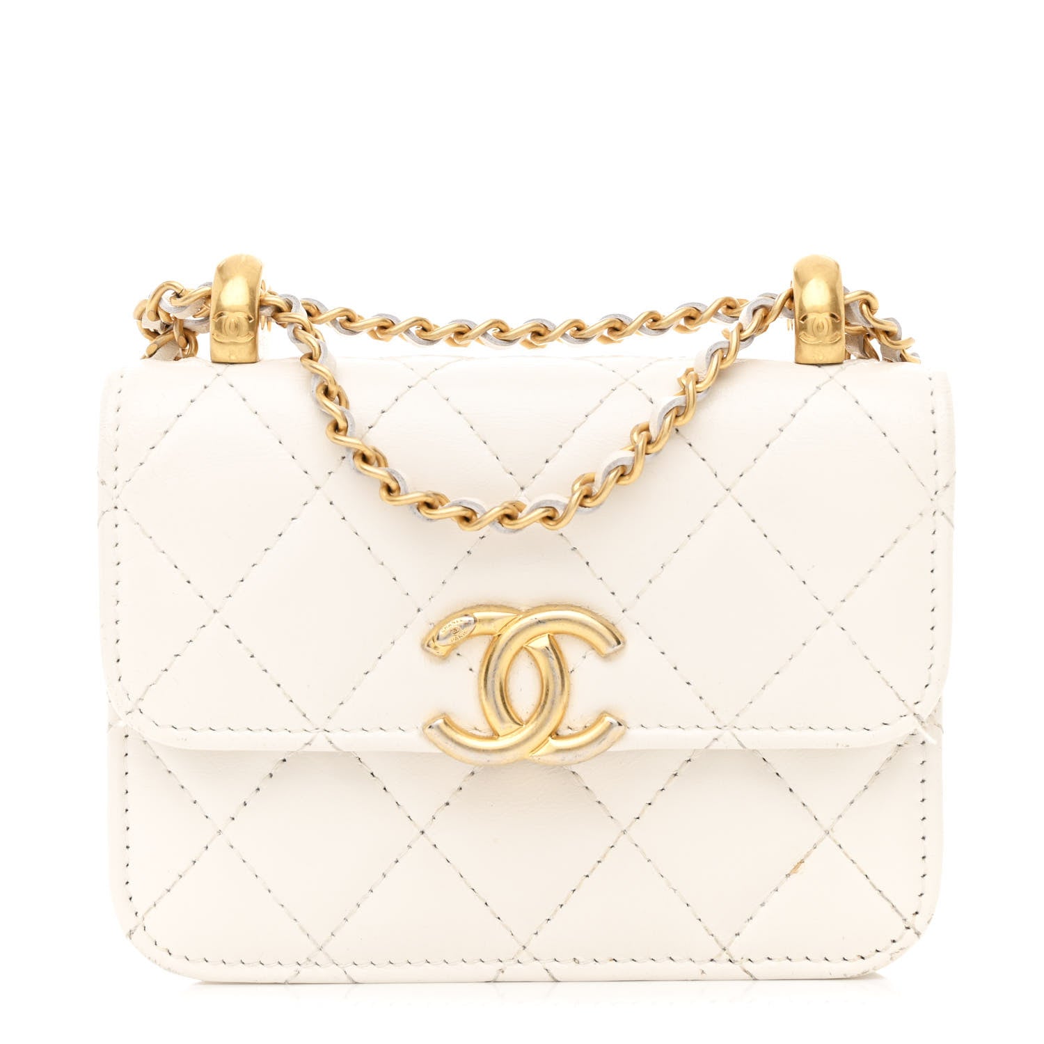 Chanel Calfskin Quilted Perfect Fit Coin Purse With Chain White 1 of 13
