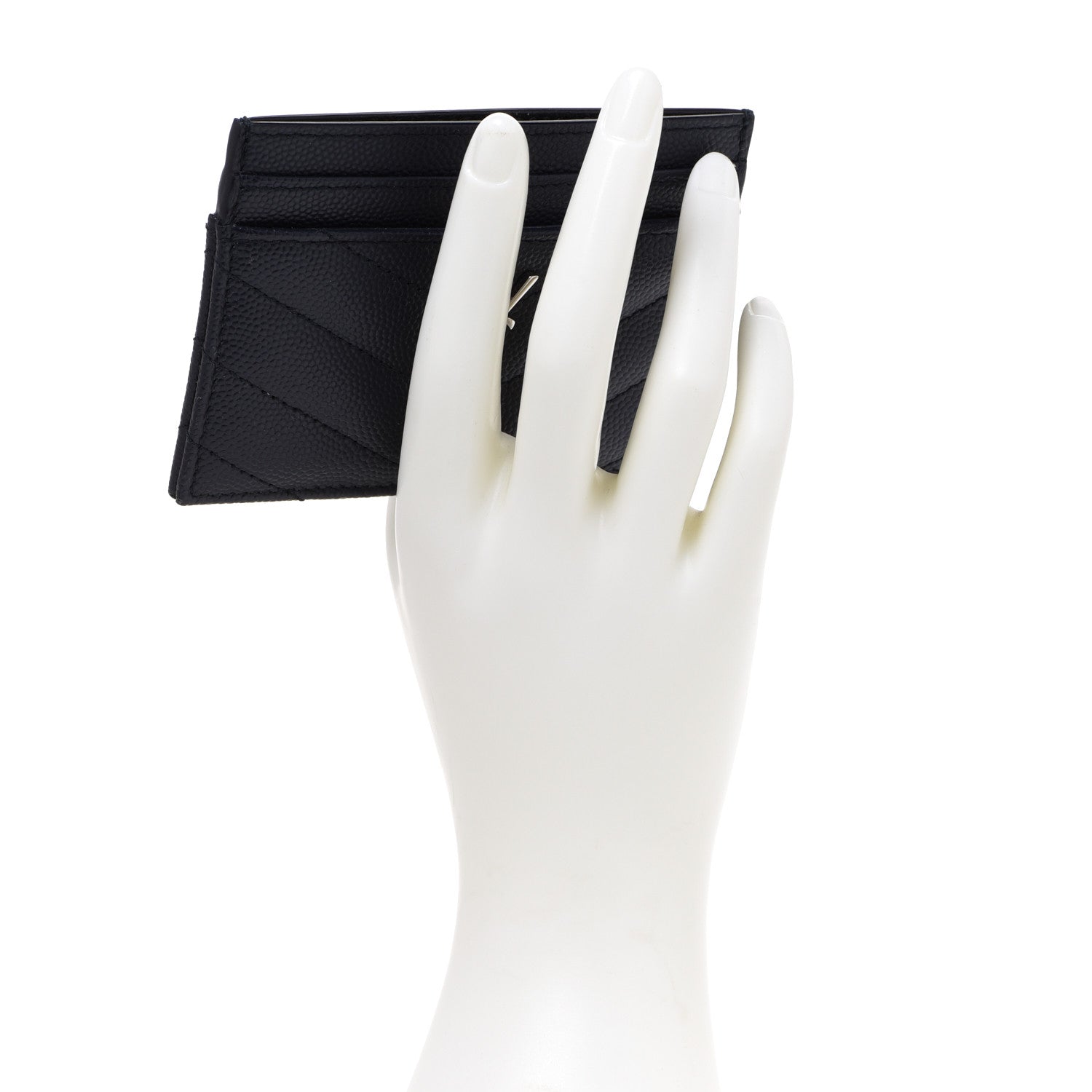 Saint Laurent Grain De Poudre Matelasse Chevron Monogram Credit Card Case Deep Marine 2 of 7