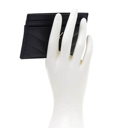 Saint Laurent Grain De Poudre Matelasse Chevron Monogram Credit Card Case Deep Marine 2 of 7