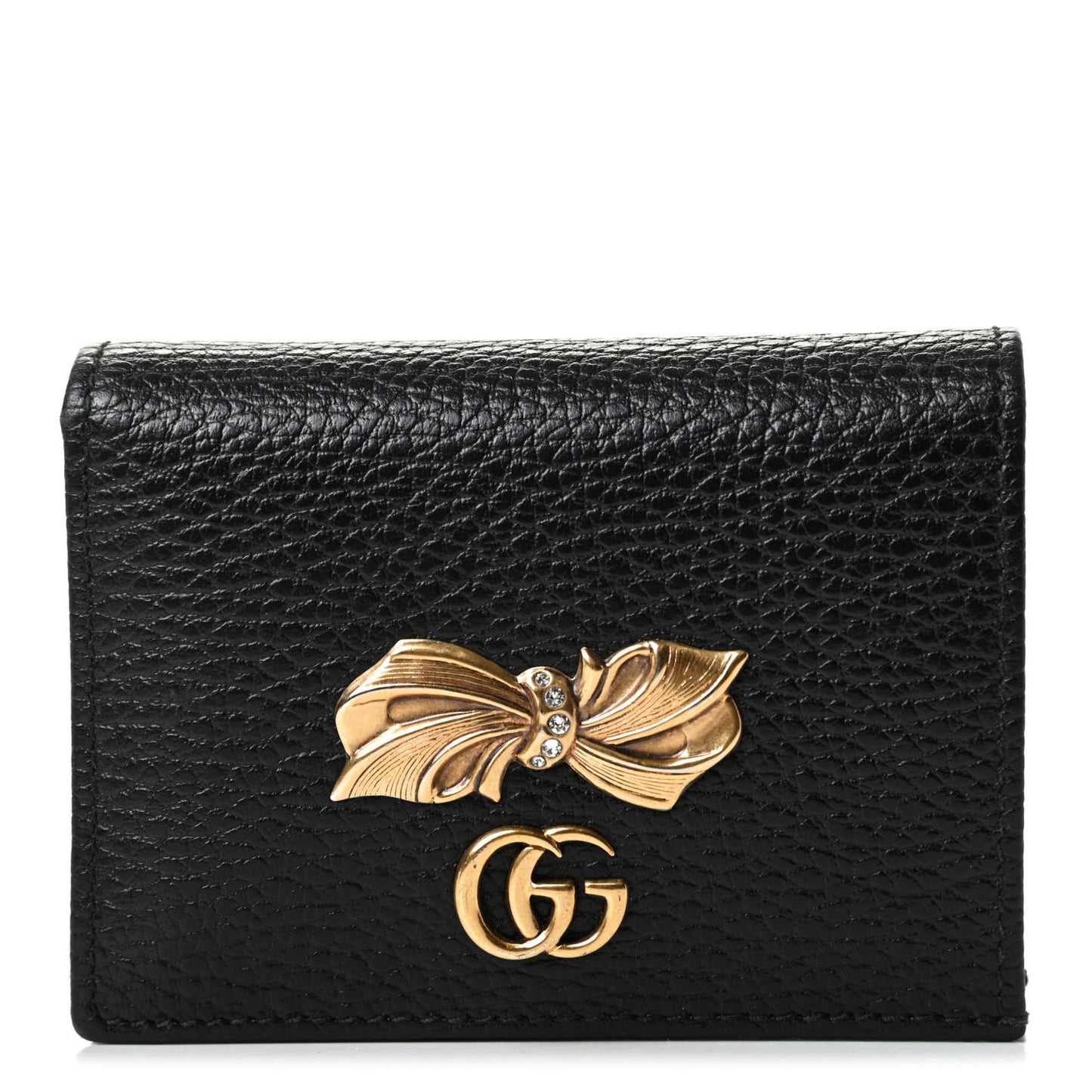 Calfskin GG Marmont Bow Card Case Black