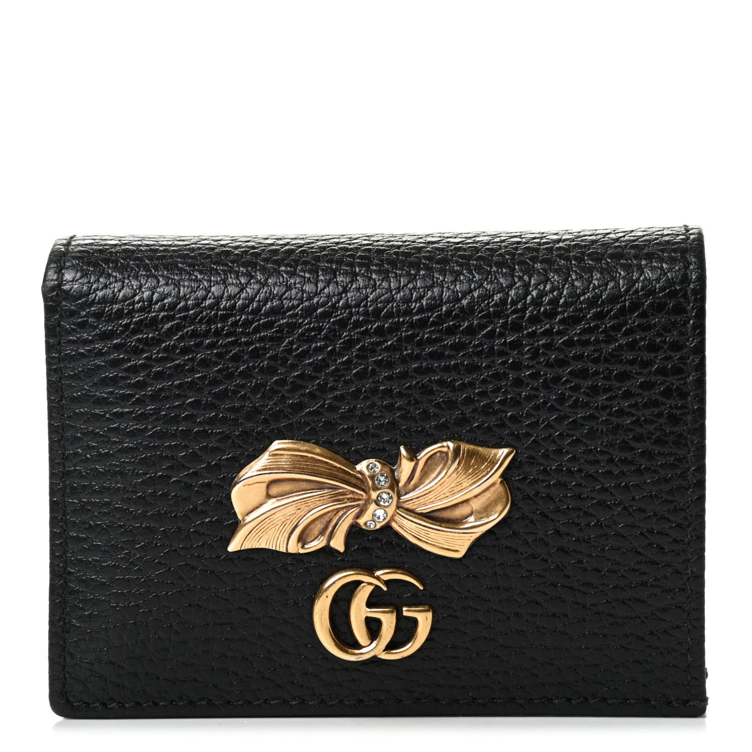 Gucci Calfskin GG Marmont Bow Card Case Black 1 of 7