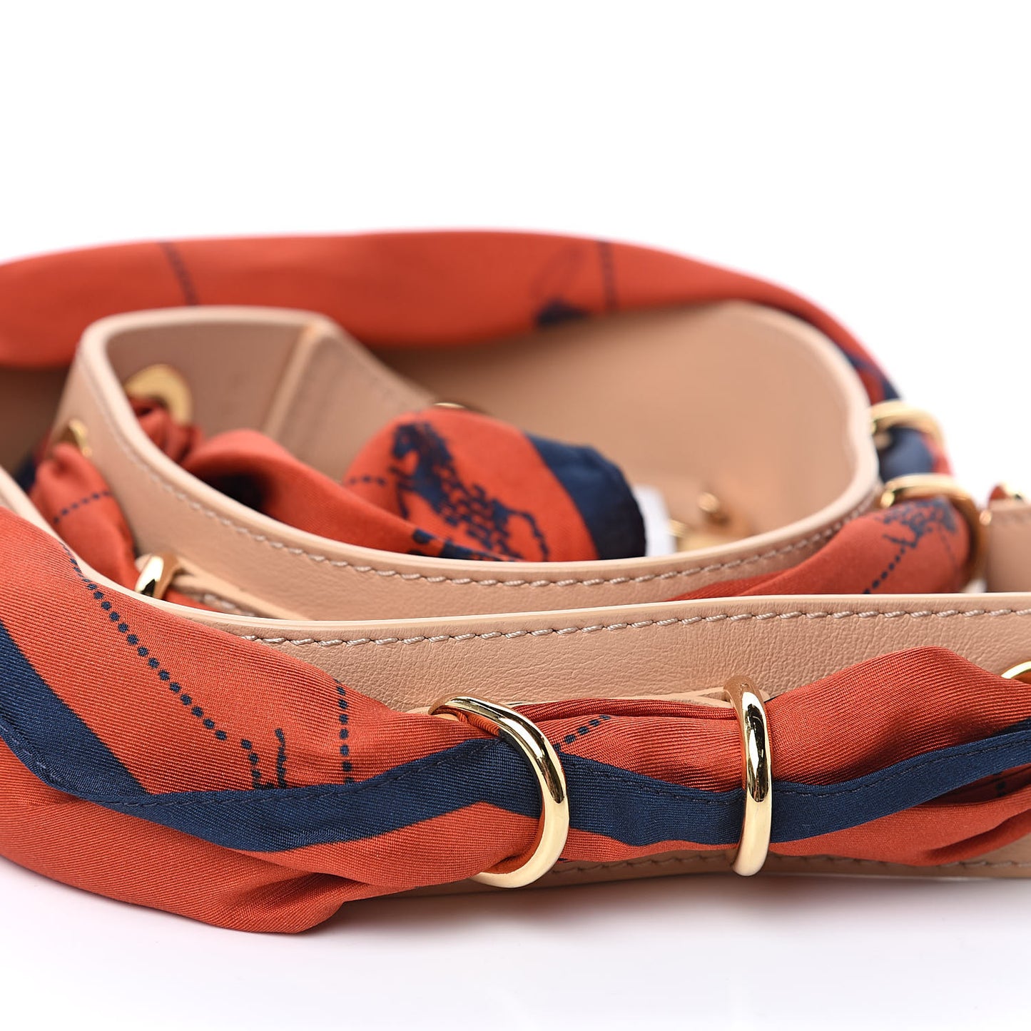 Calfskin Silk Little Horses Scarf Strap Earthy Red