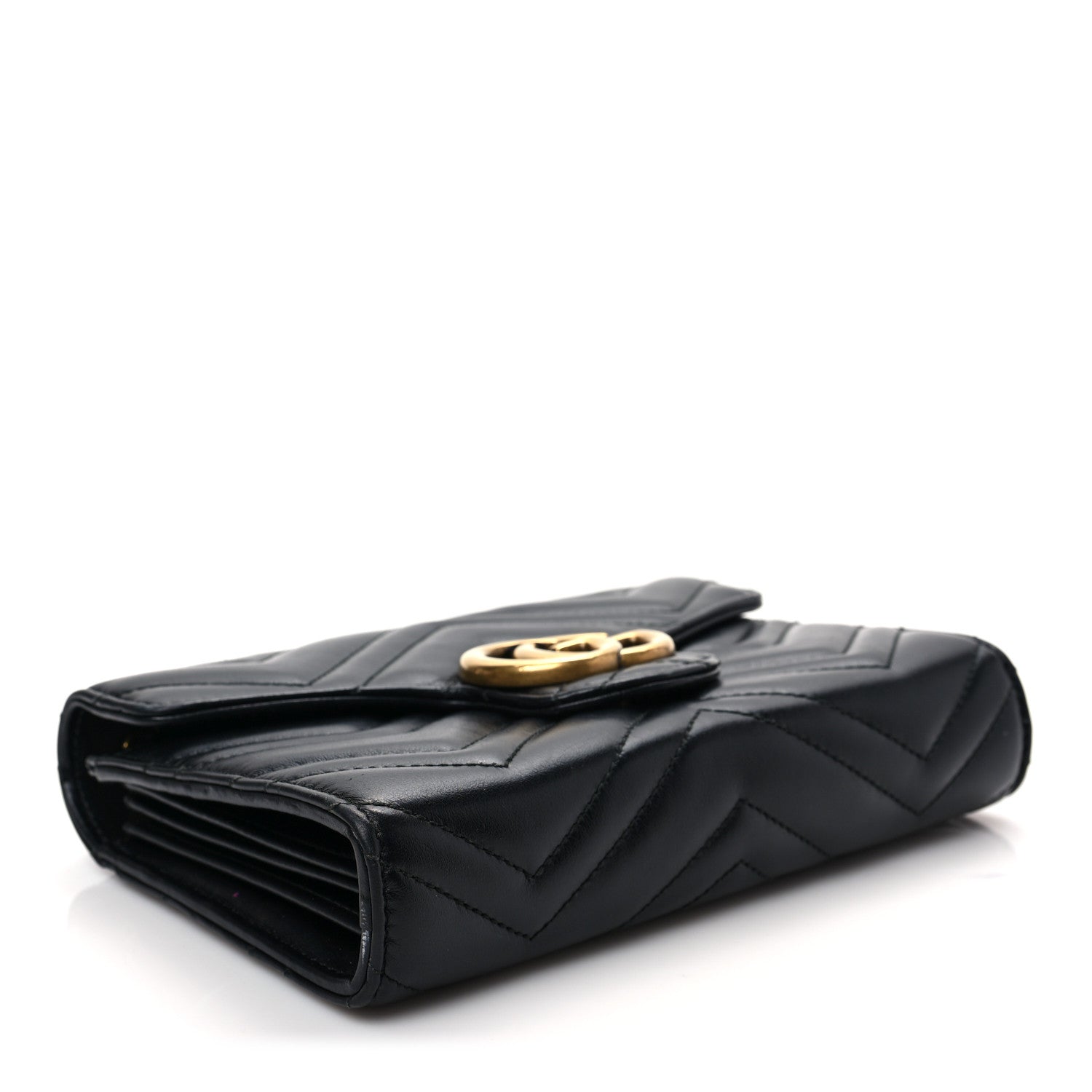 Gucci Calfskin Matelasse GG Marmont Chain Wallet Black 3 of 6