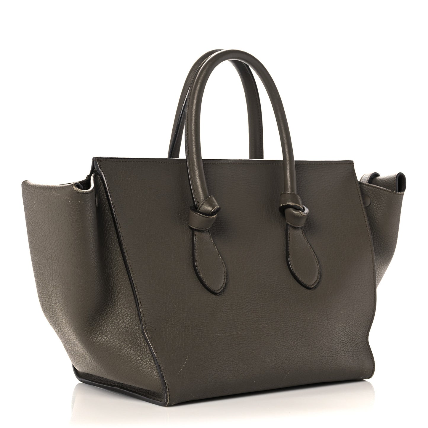 Crisped Calfskin Small Tie Knot Tote Dark Khaki