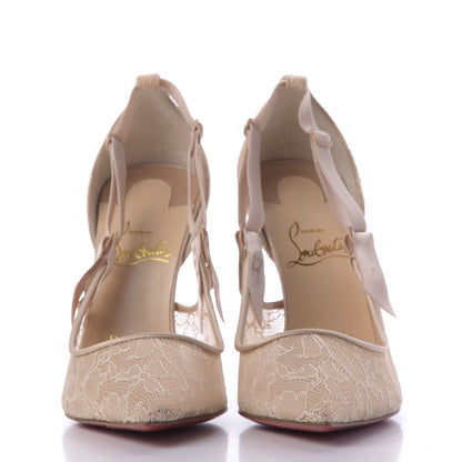 Christian Louboutin Satin Chantilly Lace Hot Jeanbi 100 Pumps 36 Nude 2 of 9