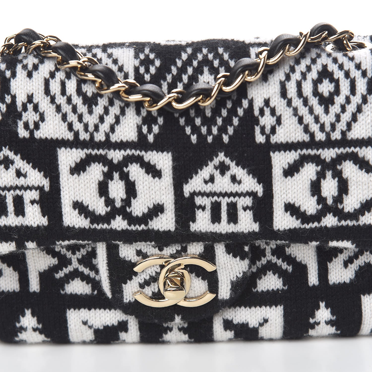 Chanel Cashmere Knit Coco Neige Flap Black White 10 of 10