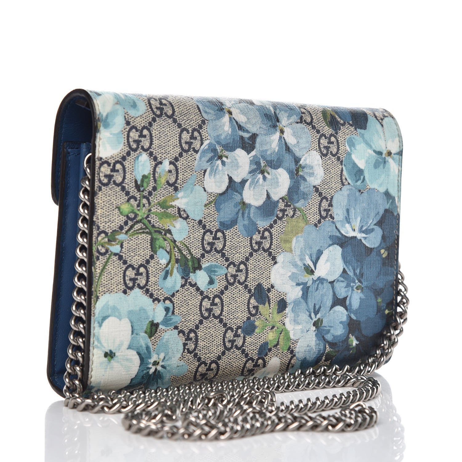 Gucci GG Supreme Monogram Blooms Mini Dionysus Chain Wallet Beige Blue Navy Vintage Blue 3 of 12