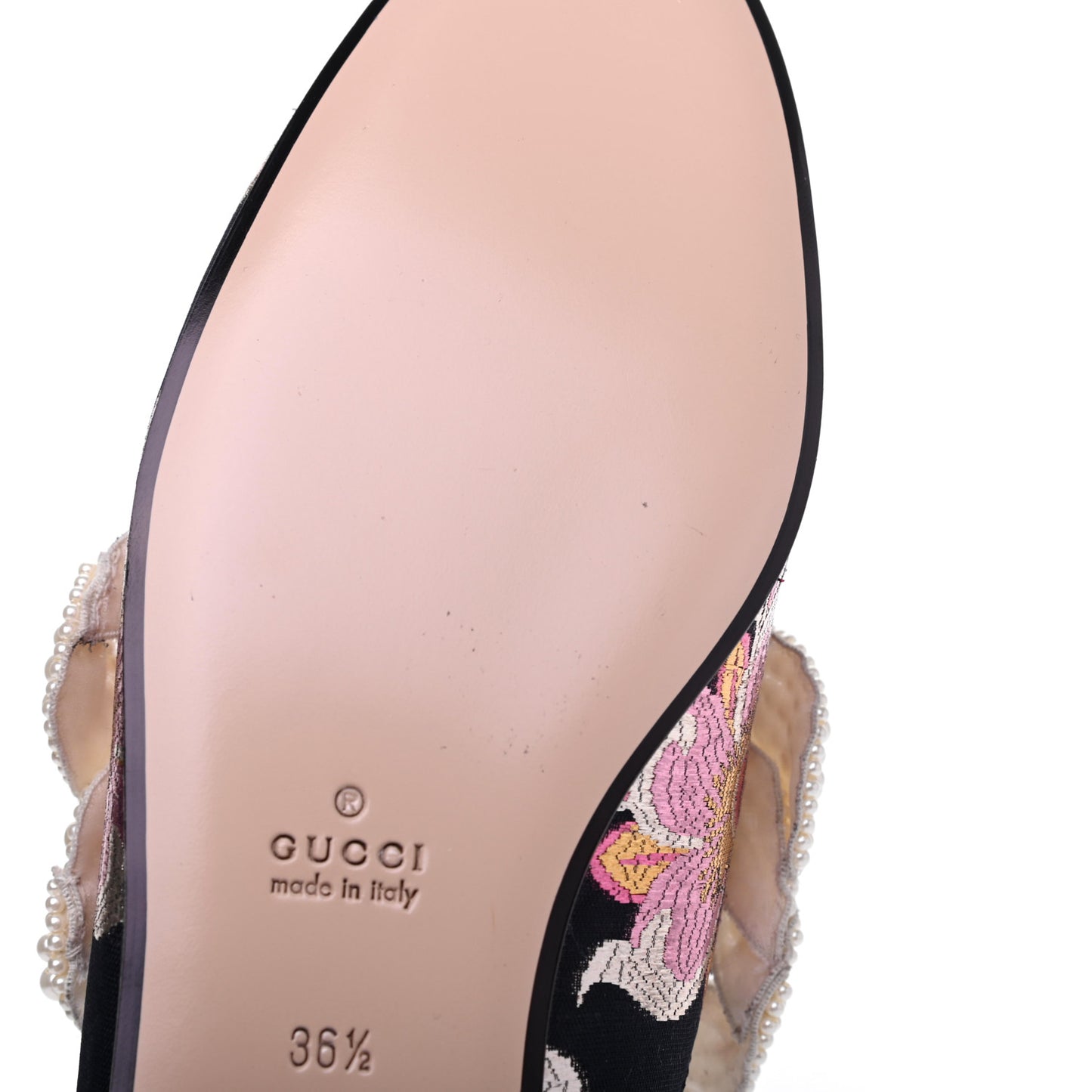 Iridescent Brocade Pearl Bow Womens Princetown Slippers 36.5 Black Pink