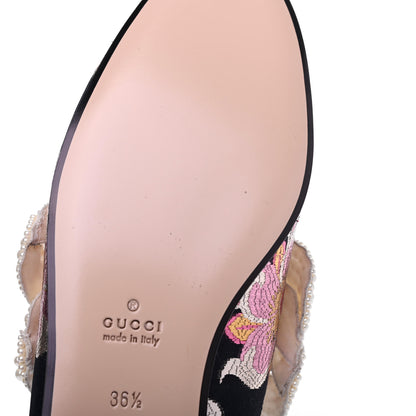 Gucci Iridescent Brocade Pearl Bow Womens Princetown Slippers 36.5 Black Pink 10 of 16