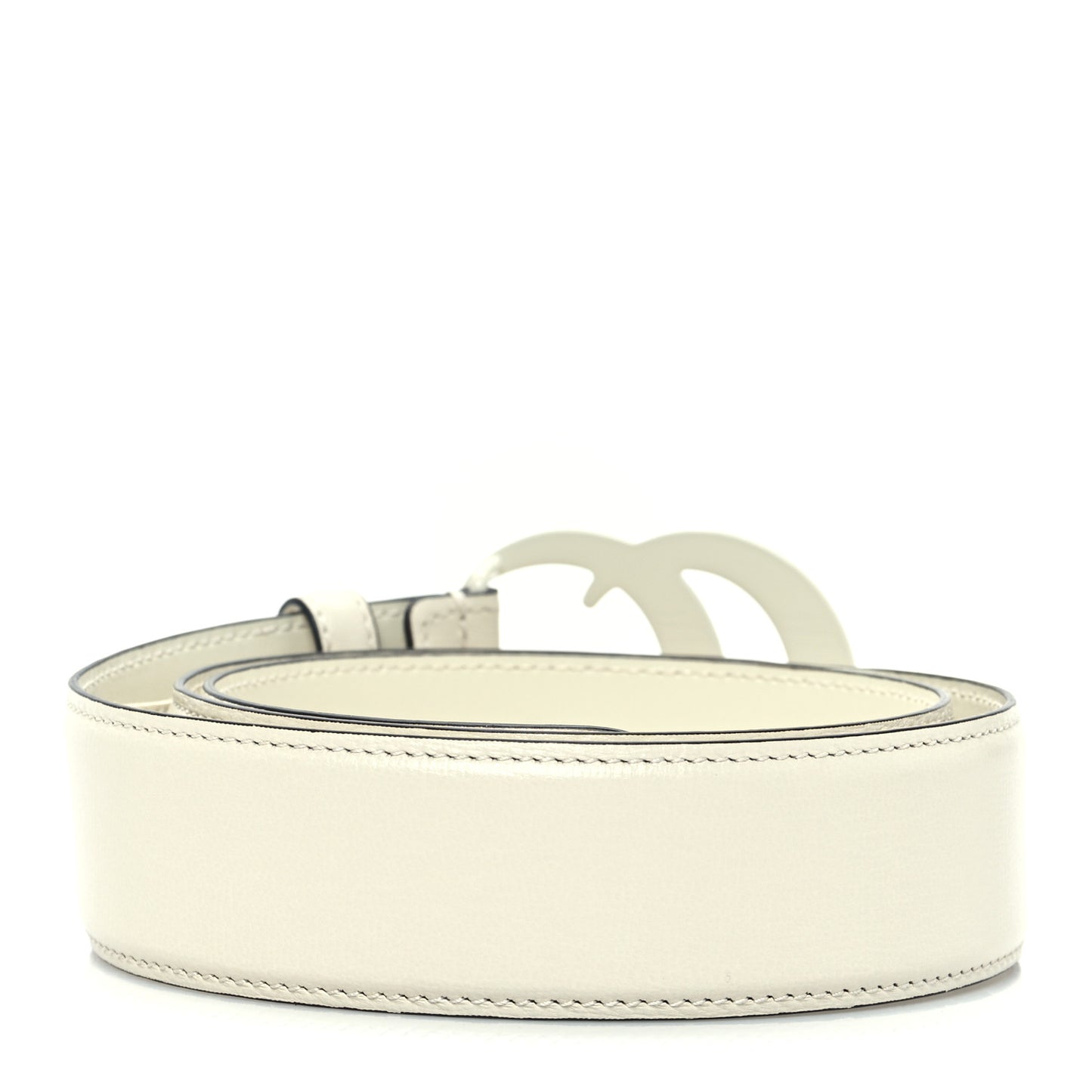 Azalea Calfskin Enamel Monochrome Double G 40mm Belt 85 34 Mystic White