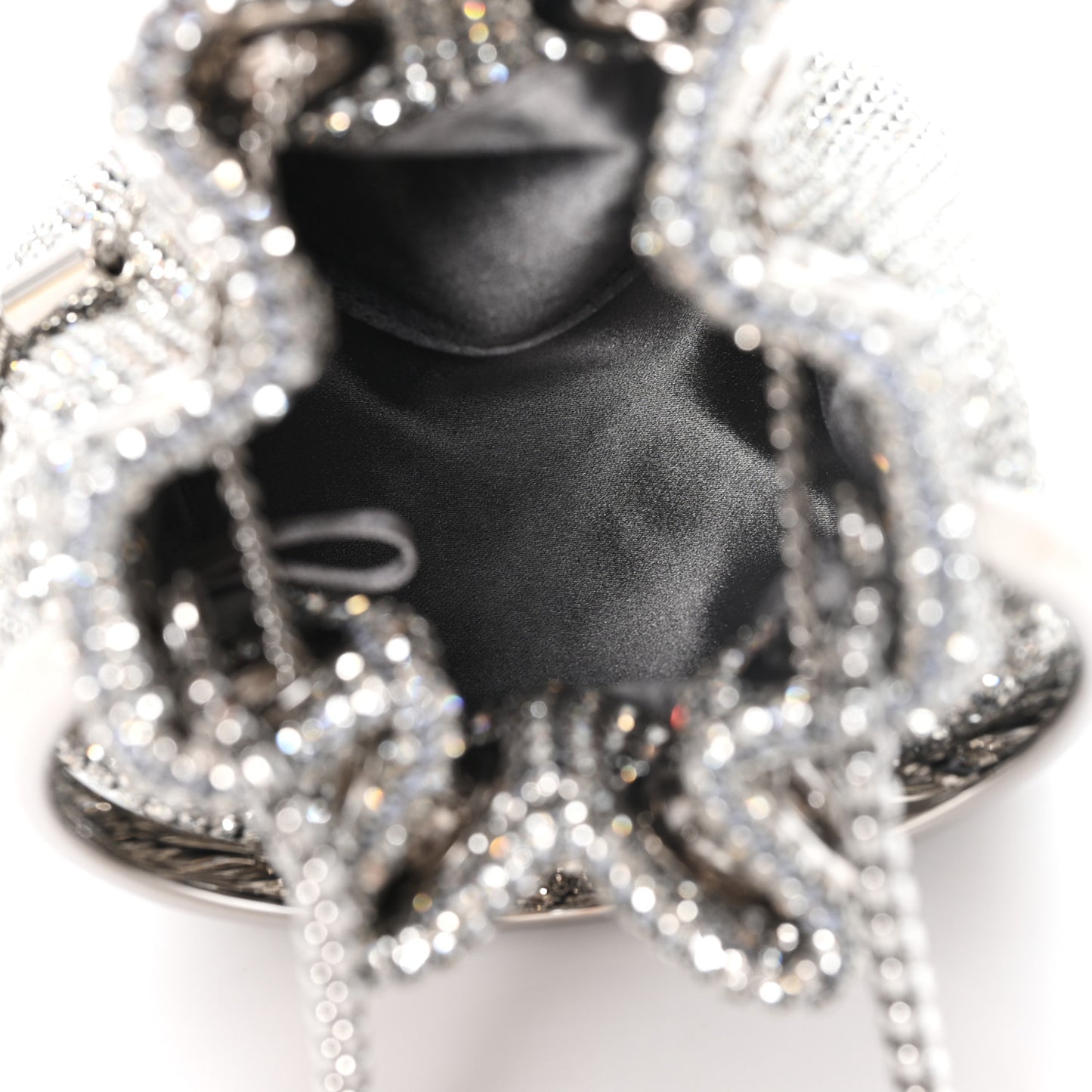 Satin Crystal Embellished Micro Bon Bon Bag Silver