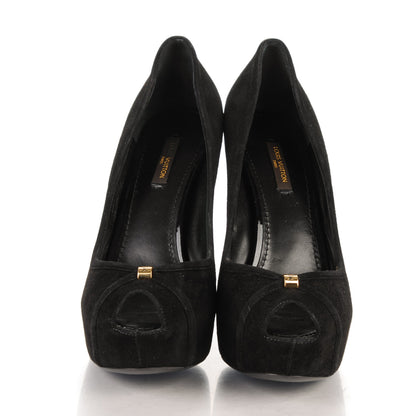 Louis Vuitton Suede Monogram Kimono Open Toe Pumps 38 Black 2 of 7