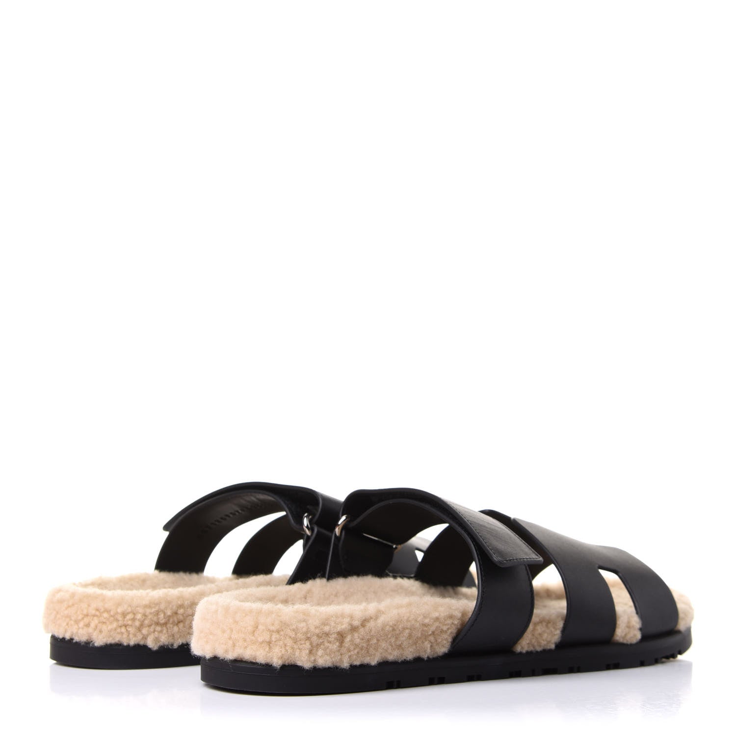 Hermes Calfskin Woolskin Mens Chypre Sandals 42.5 Black Ecru 4 of 10