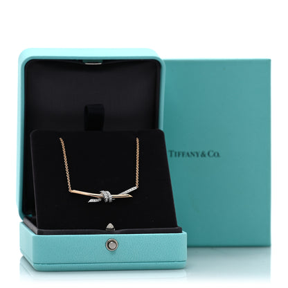 Tiffany 18K Rose White Gold Diamond Knot Necklace 5 of 5