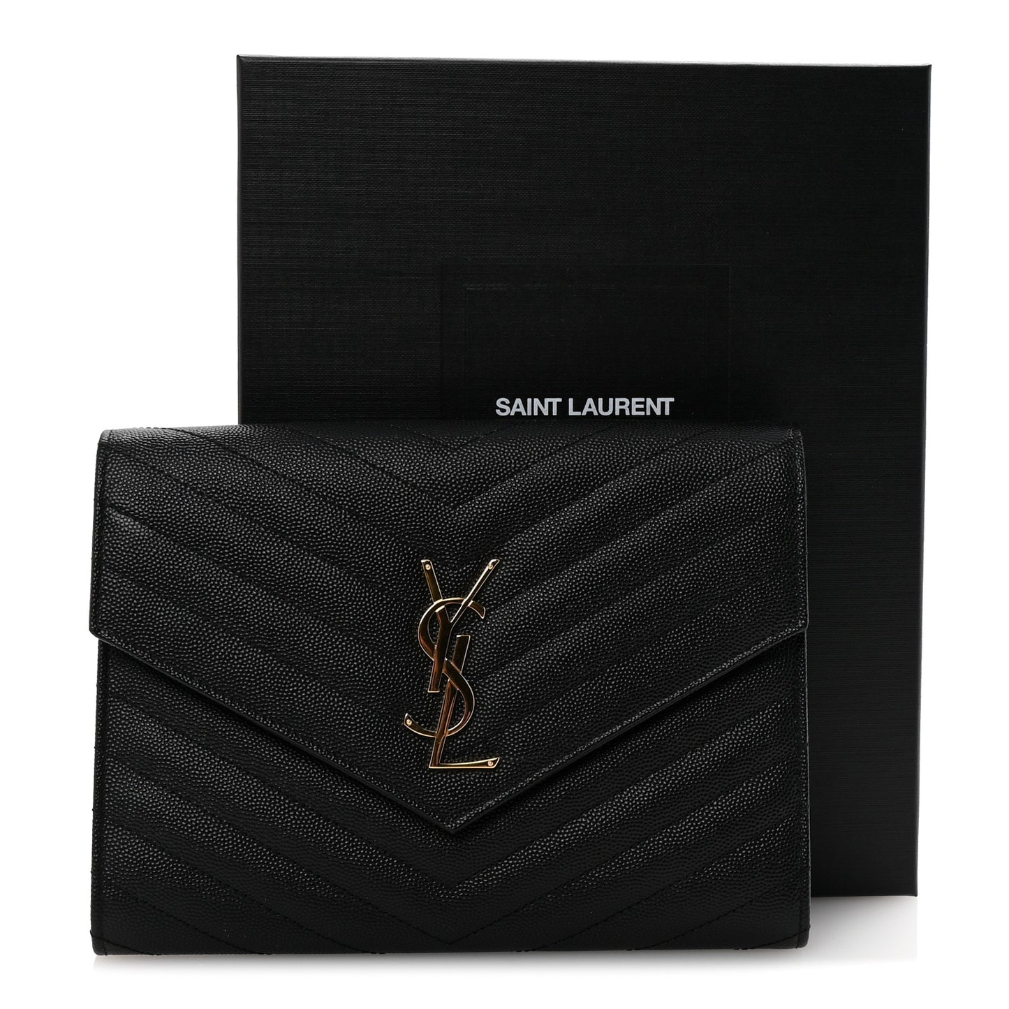 Grain De Poudre Matelasse Chevron Monogram Envelope Clutch Black